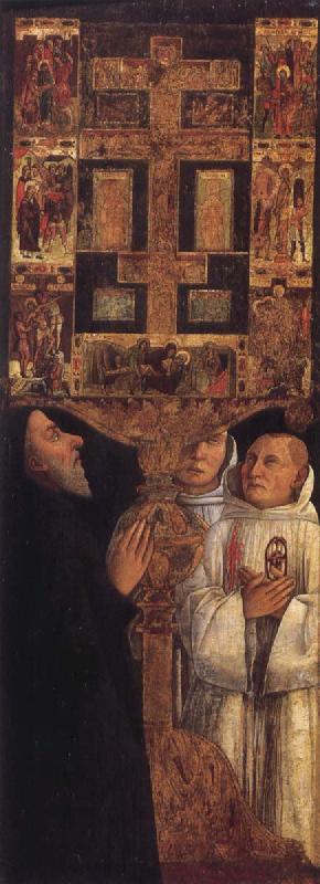 Gentile Bellini Cardinal Bessarion before his reliquary containing a piece of the True Cross,Along with two brothers of the Scuola della Carita in Venice oil painting picture